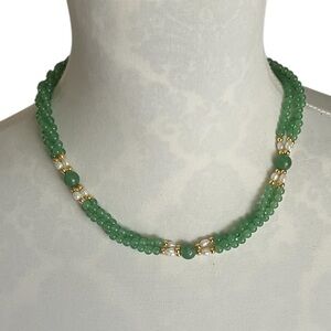 Vintage Jade Multi-Strand Necklace with Gold & Pearl Accents